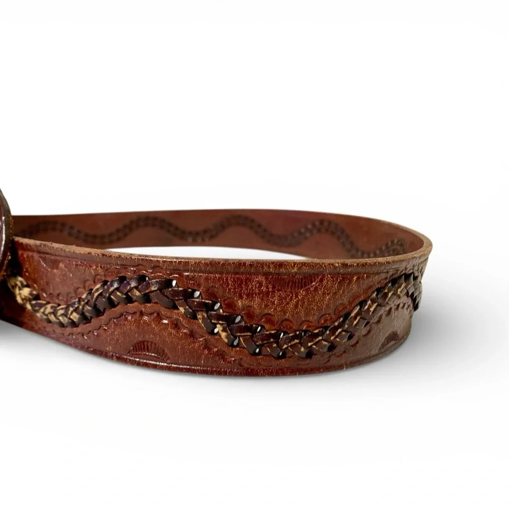 Vintage Leather Belt with Western Core Silver Buckle Size 32
